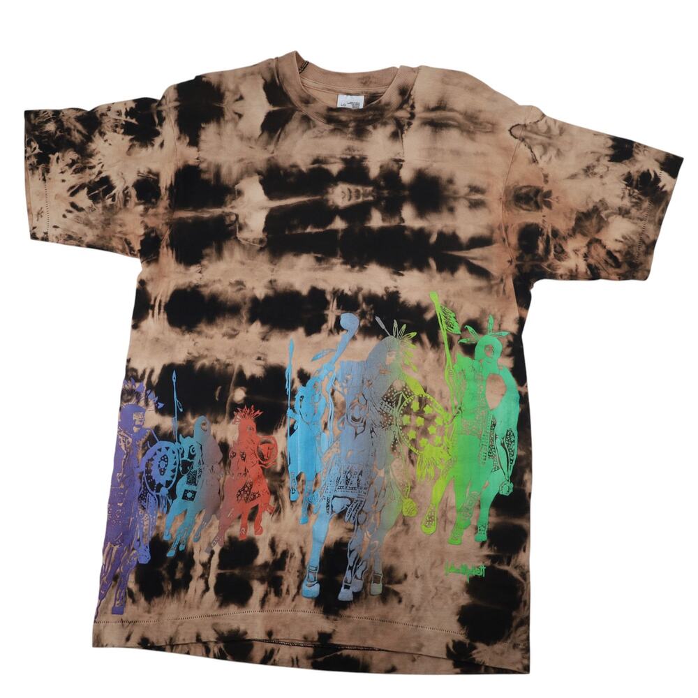 Vintage 90s Native American Rainbow Graphic Tie Dye T Shirt